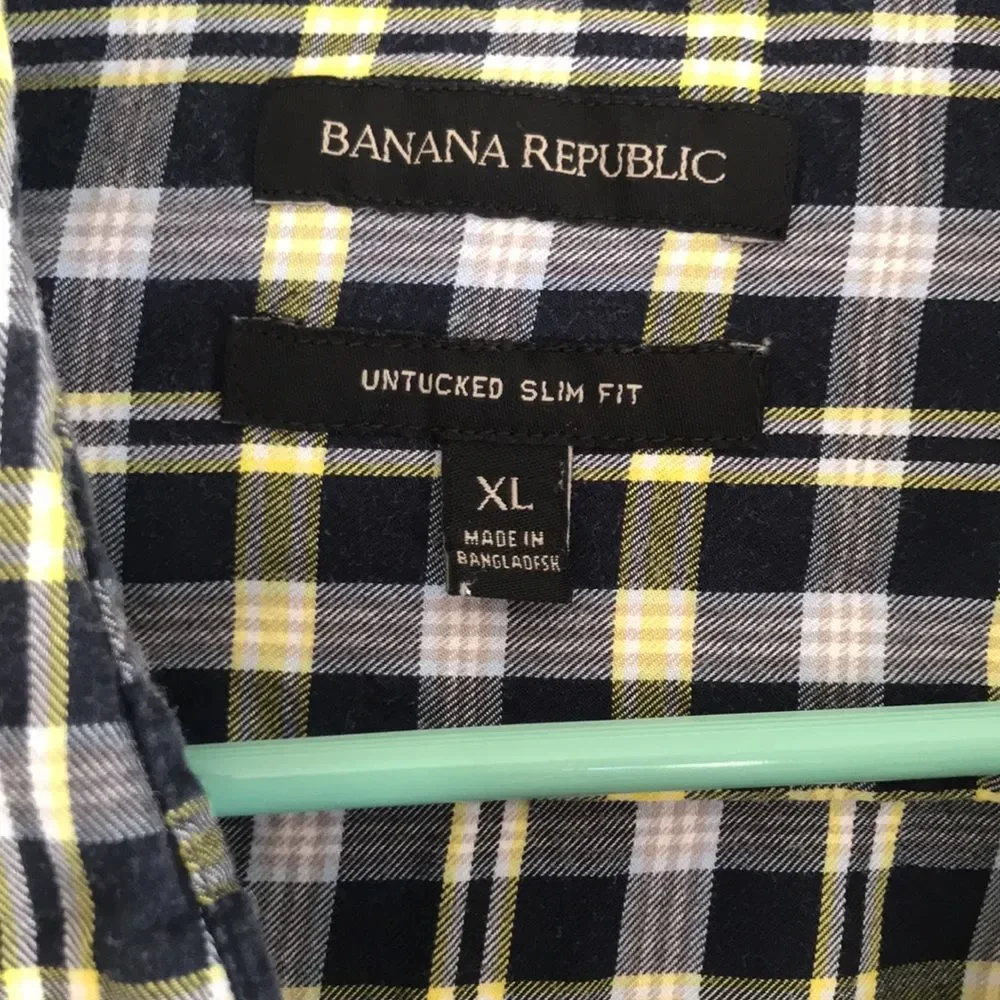 Banana Republic Mens Button Down Slim-Fit Cotton Shirt XL Plaid Business Casual